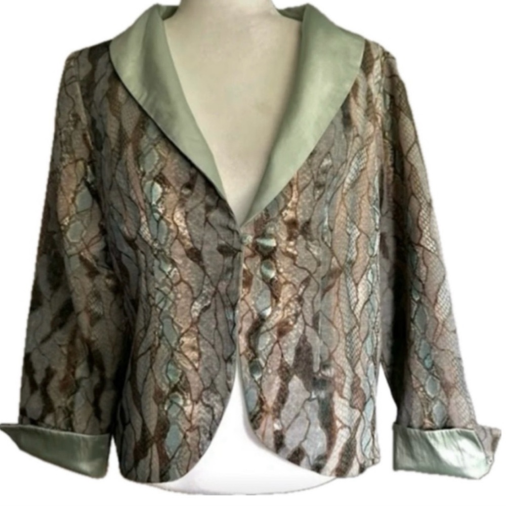 Vintage Metallic Brown Snake-Inspired Jacket • Seafoam Green Trim - Picture 8 of 15